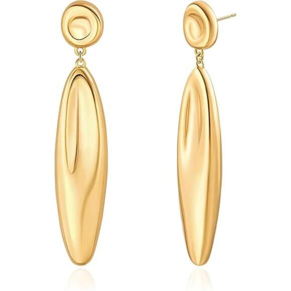 Pearl Long Gold Bar Earrings – Bamboo Leaf Inspired Statement Drops - Picture 6 of 6